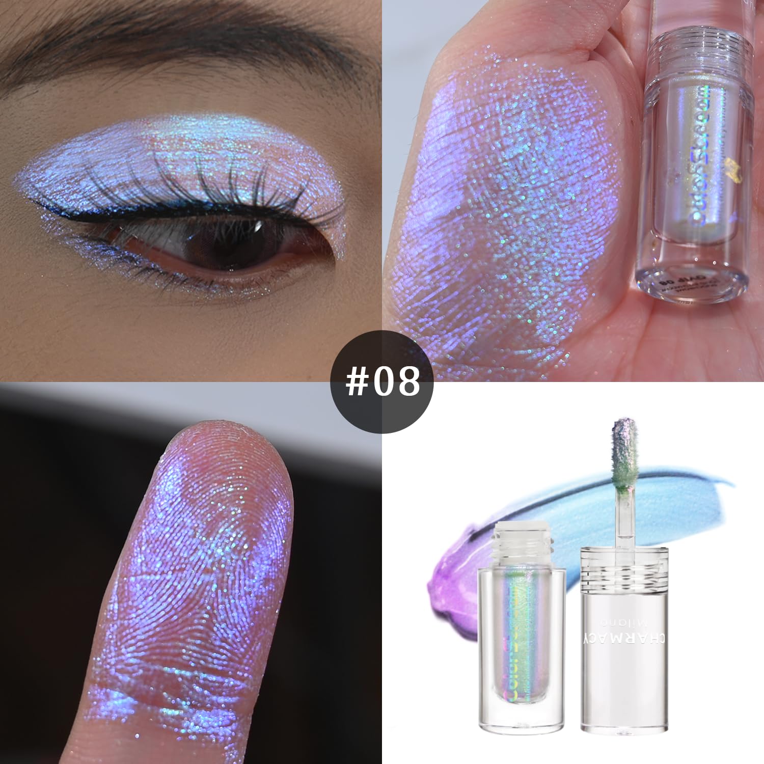 CHARMACY Multichrome Glitter Liquid Eyeshadow #08 swatch reveals rich pigment and smooth application