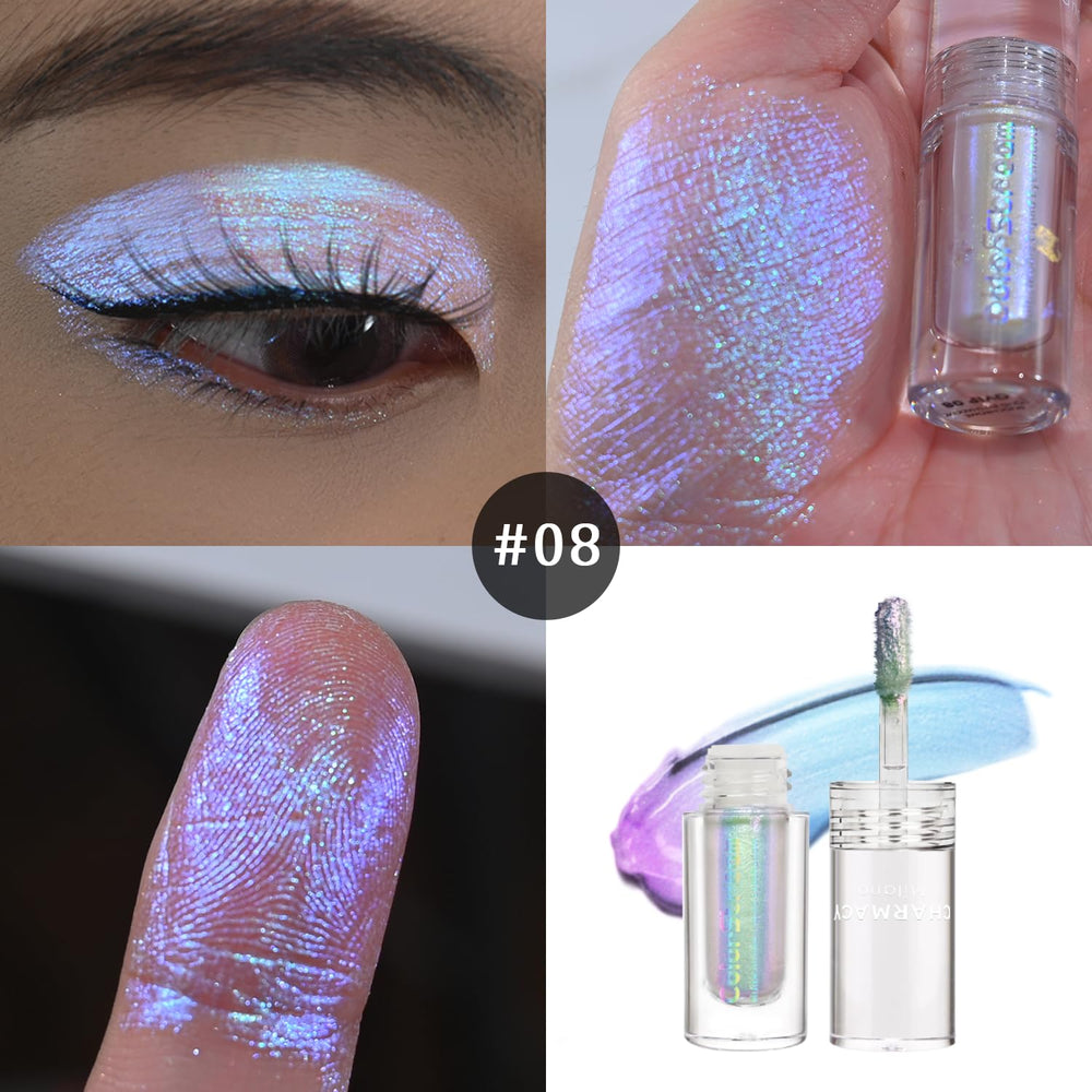 CHARMACY Multichrome Glitter Liquid Eyeshadow #08 swatch reveals rich pigment and smooth application