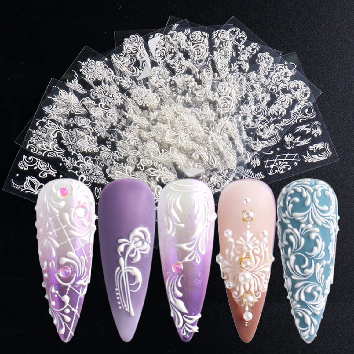 Charmark French design rose pattern 5D nail stickers for elegant nails