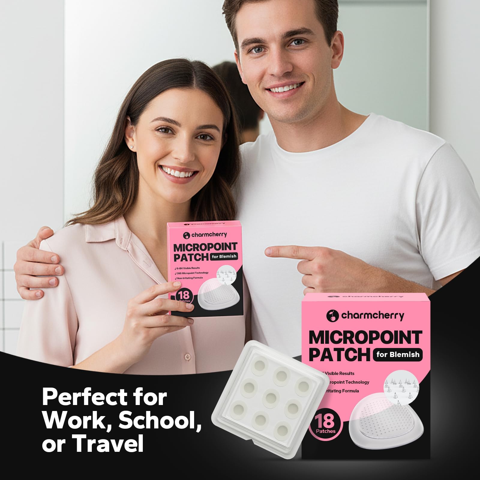 CharmCherry makeup-friendly patch on face suitable for daytime use.