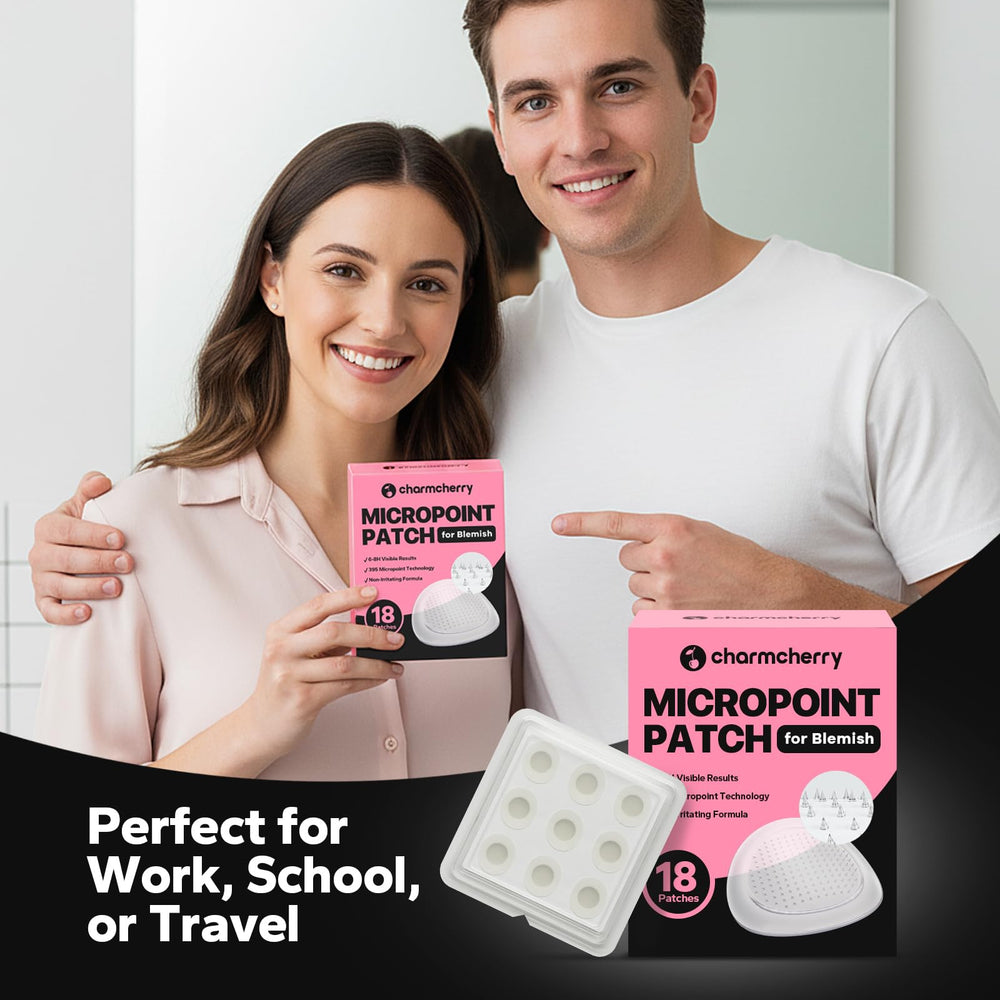 CharmCherry makeup-friendly patch on face suitable for daytime use.