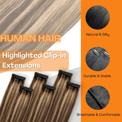 Charmele real human hair clip-ins close-up show softness and movement.