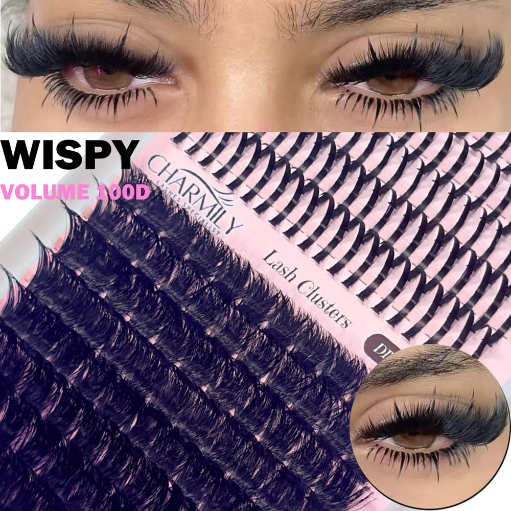 Charmily fluffy cluster lashes 12–20mm deliver wispy volume with lightweight comfort.