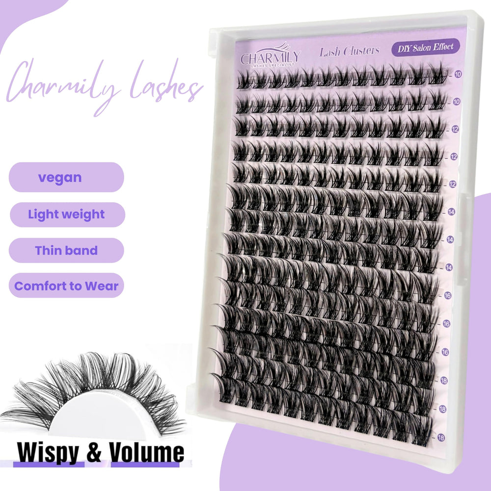 Charmily Lash Clusters offer mixed lengths from 10 to 18 mm for versatile styling options.