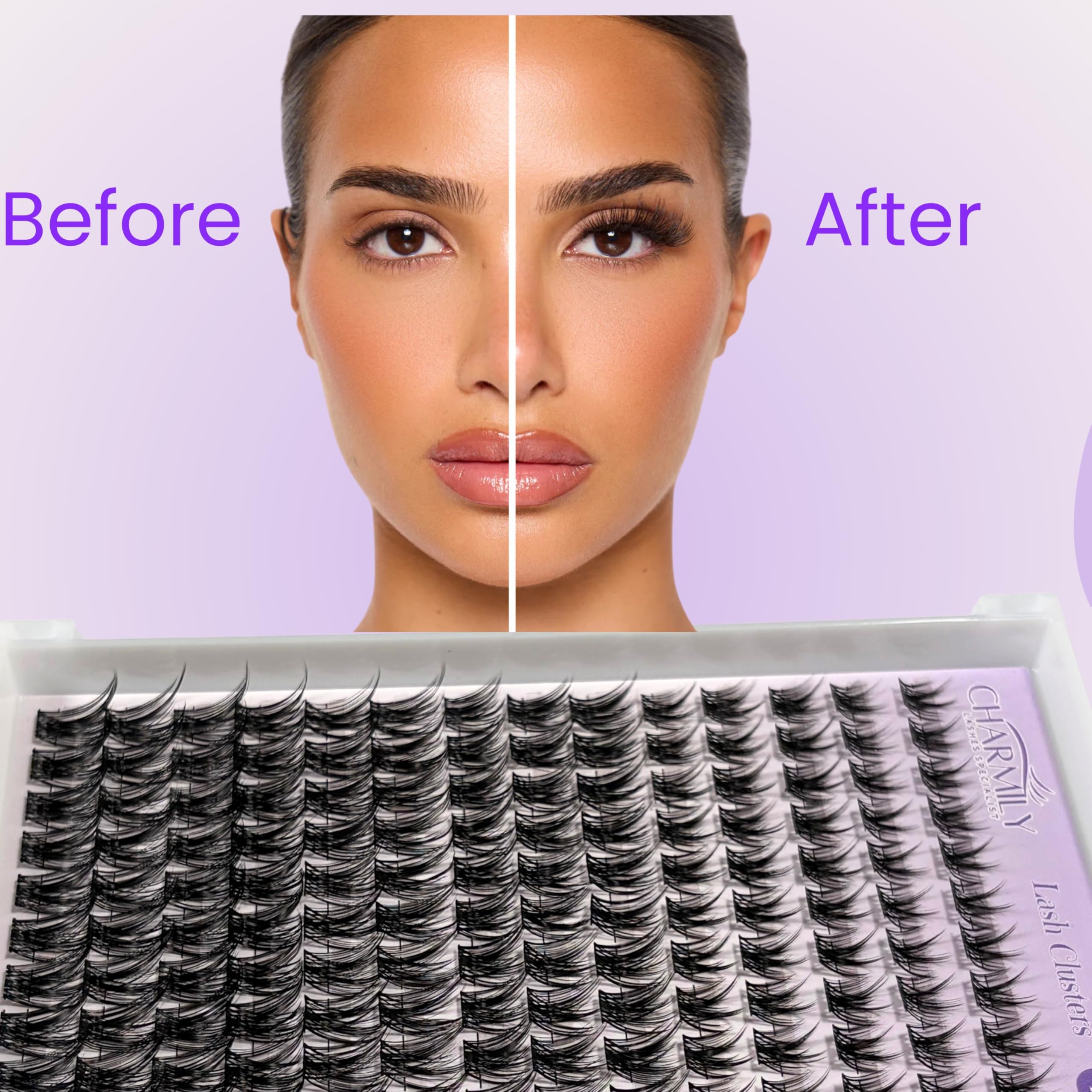 Charmily Lash Clusters feature an ultra-thin band for seamless blending with natural lashes.