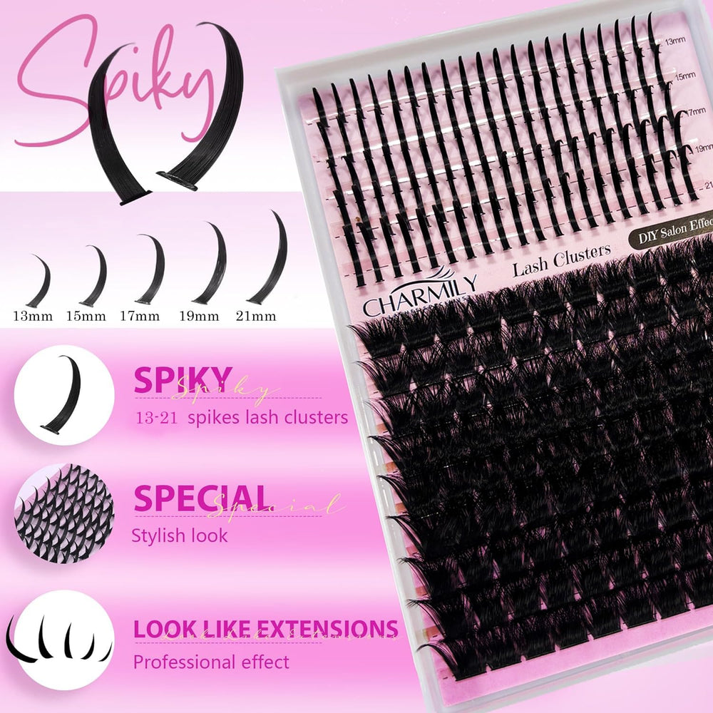 Charmily manga lash clusters with spikes 13–21mm create bold defined tips.