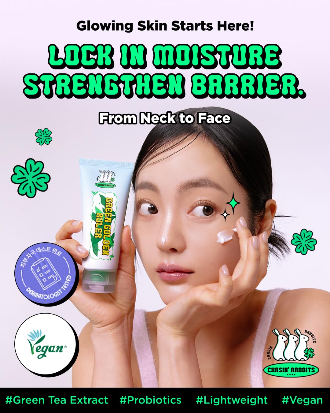 CHASIN' RABBITS Green Golden Ruler cream texture closeup highlights silky non-sticky feel.