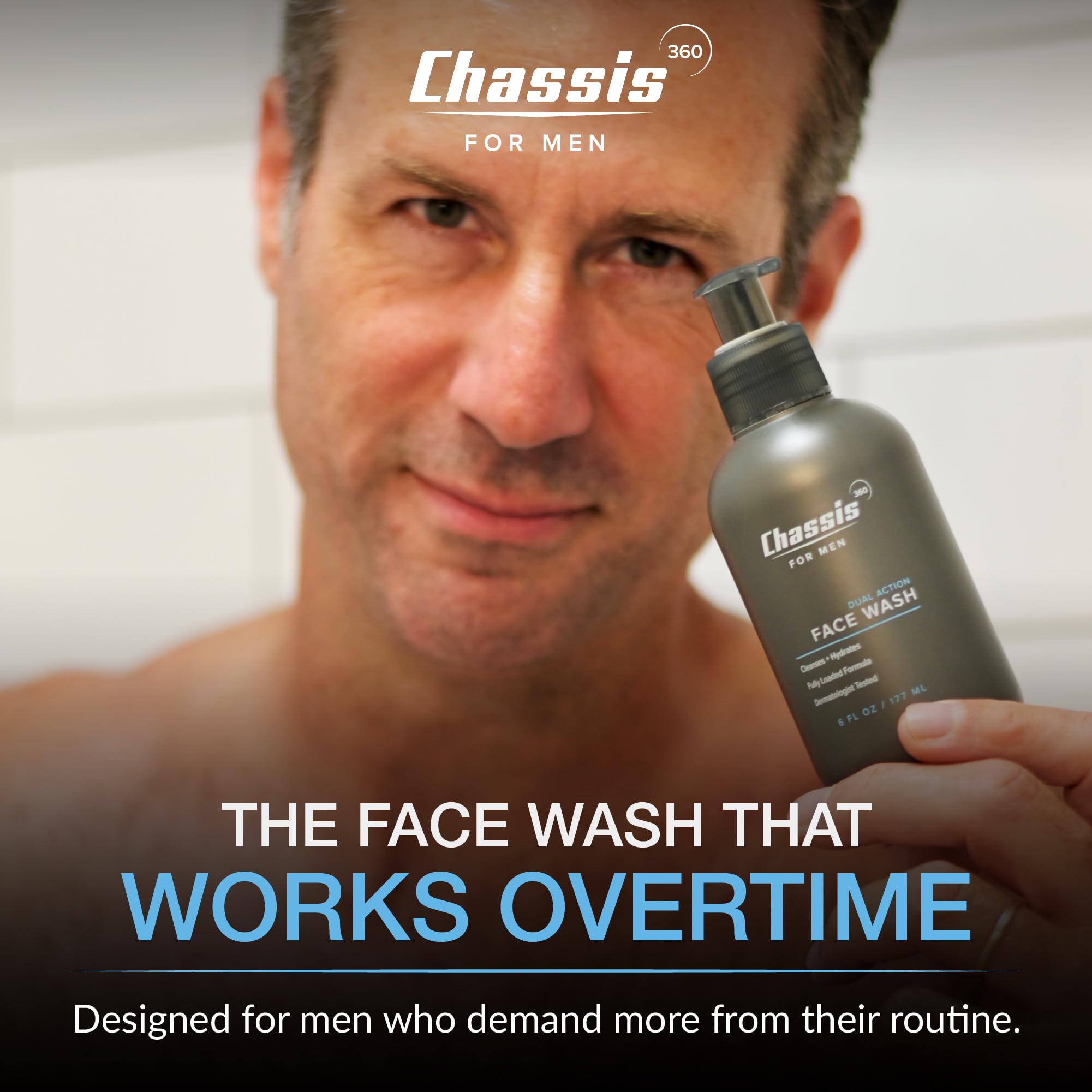 Chassis 360 Dual Action Face Wash post-rinse refreshed look