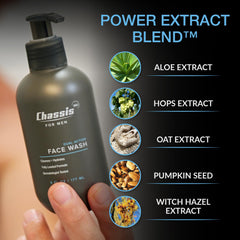 Chassis 360 Dual Action Face Wash unscented label for sensitive skin