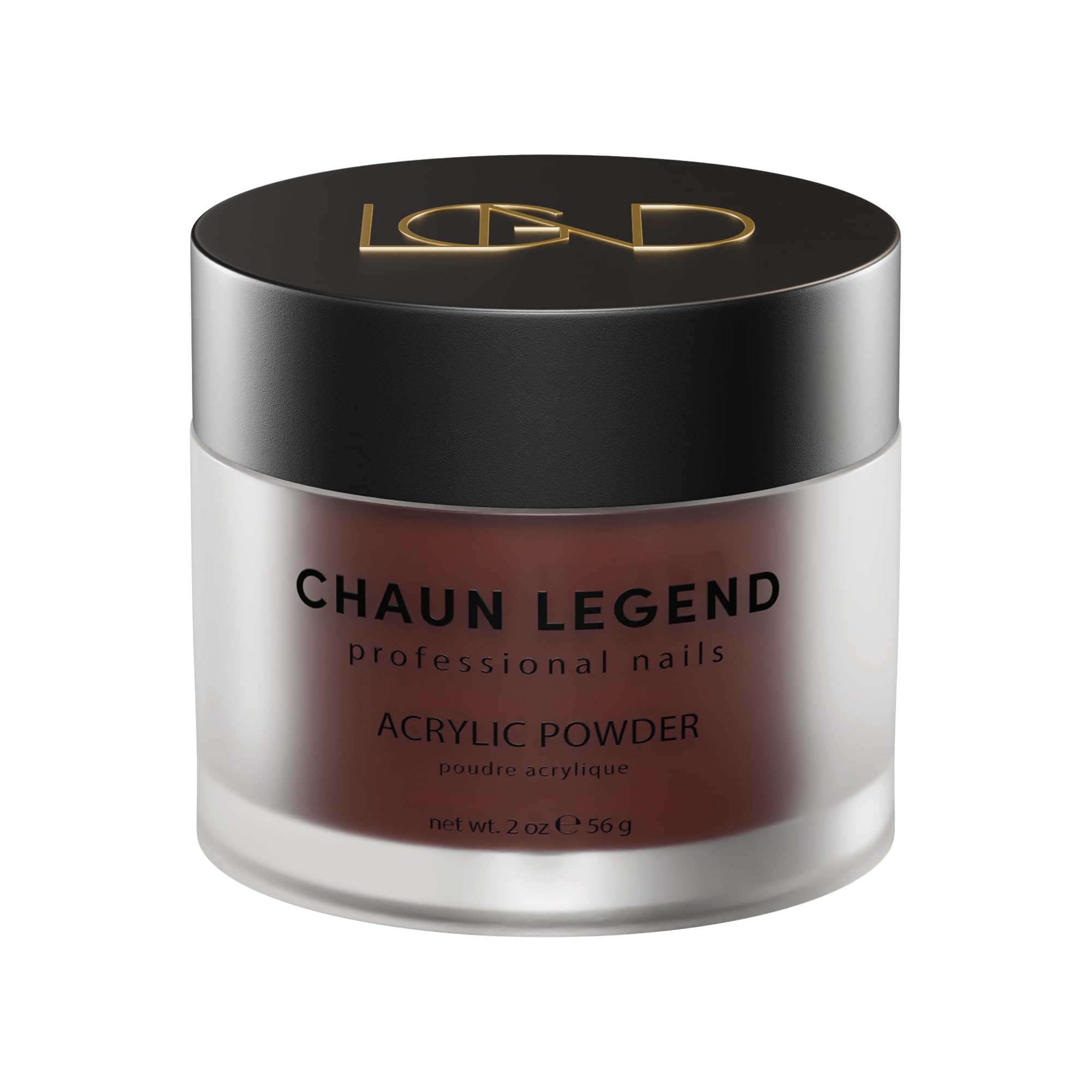Chaun Legend Dark Chocolate acrylic powder swatch shows rich color and shimmer