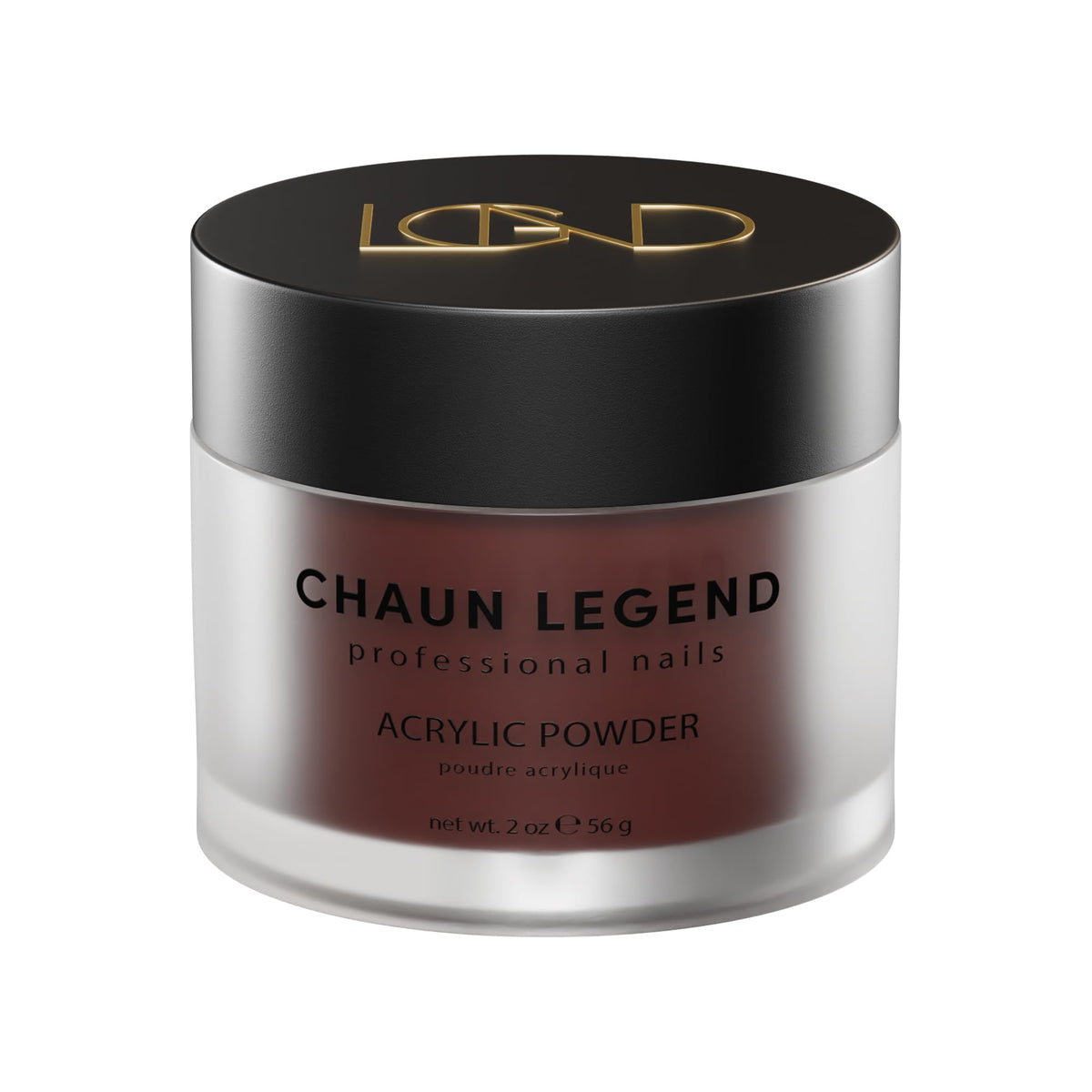Chaun Legend Dark Chocolate acrylic powder swatch shows rich color and shimmer