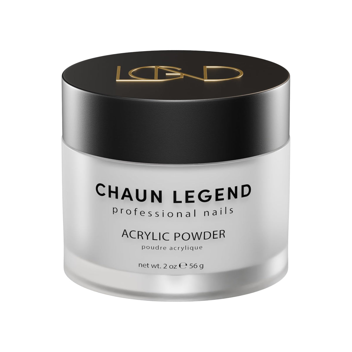 Chaun Legend acrylic powder in white bottle for salon-ready nails.