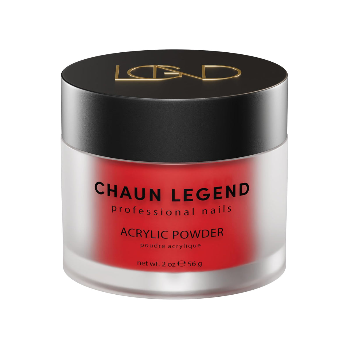 Chaun Legend off-the-shelf red powder for bold, long-lasting nails.