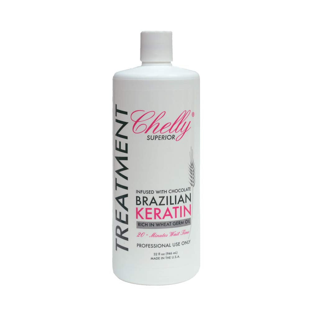 Chelly chocolate keratin bottle front shows premium treatment for salon-grade straightness