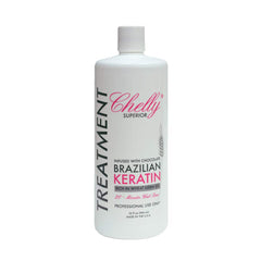 Chelly chocolate keratin bottle front shows premium treatment for salon-grade straightness