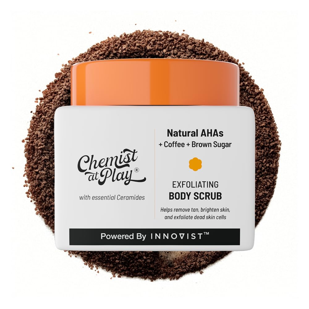 Chemist at Play exfoliating body scrub with coffee and AHAs for smoother, revitalized skin
