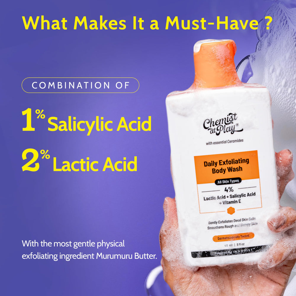 Chemist At Play Exfoliating Body Wash with ceramides supports skin barrier health