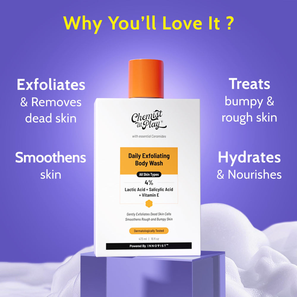 Chemist At Play Exfoliating Body Wash lather promotes a soft, renewed feel