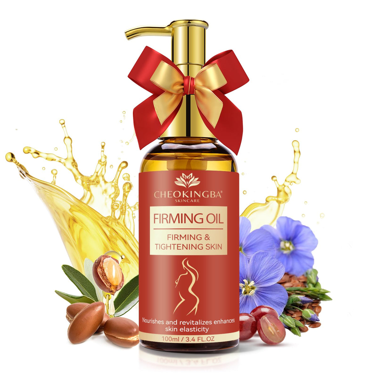 CHEOKINGBA Body Firming Oil bottle close-up for daily hydration and ease of use.