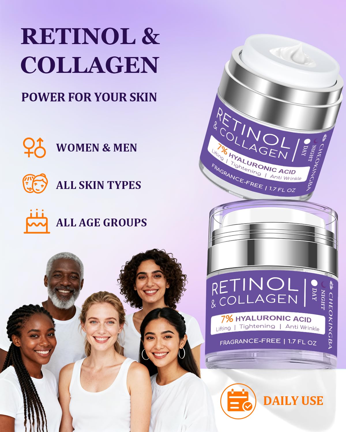 CHEOKINGBA skincare routine visuals for day and night uses the product effectively.