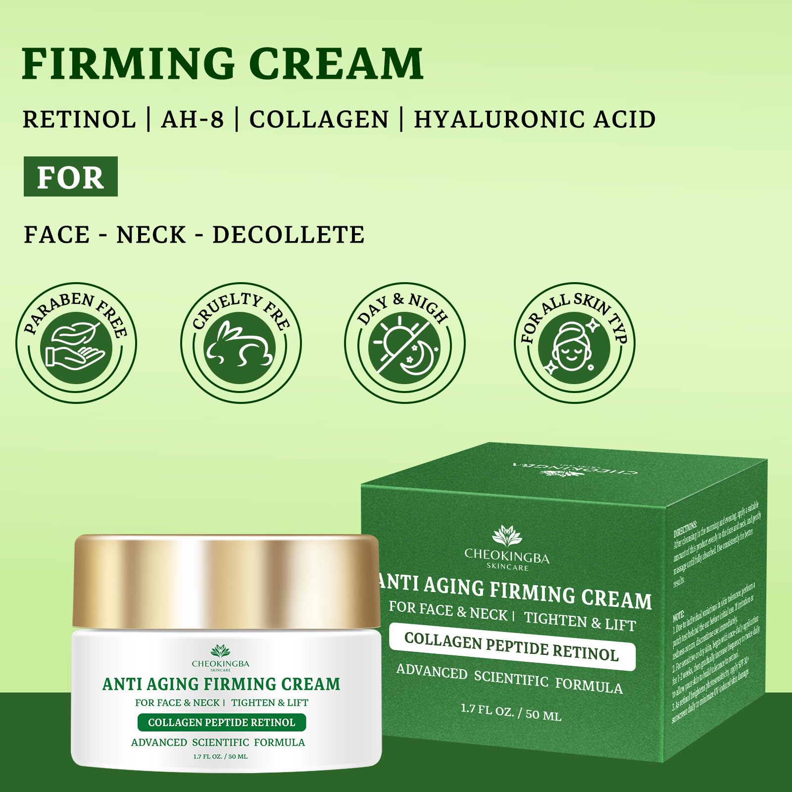 CHEOKINGBA Tighten Neck Cream packaging box shown beside jar for gifting.