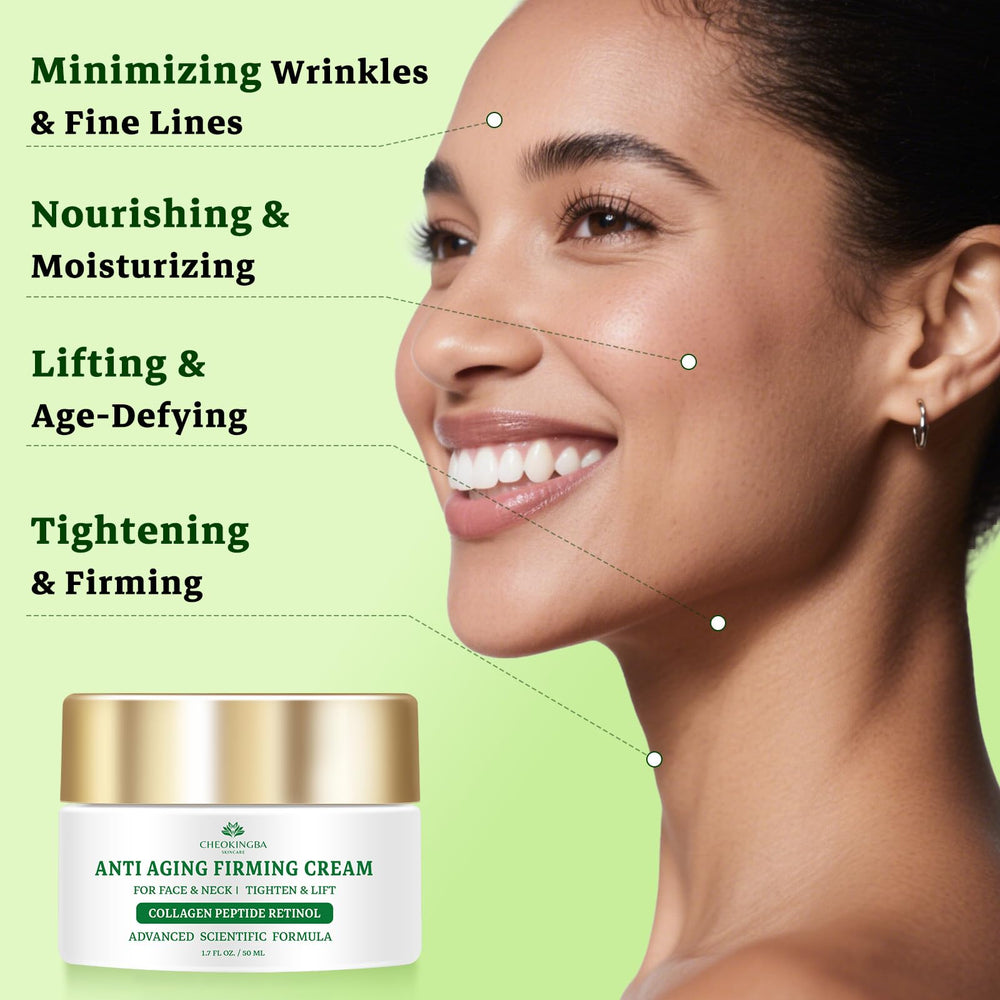 CHEOKINGBA Tighten Neck Cream pump bottle demonstrates quick absorption for daily use.