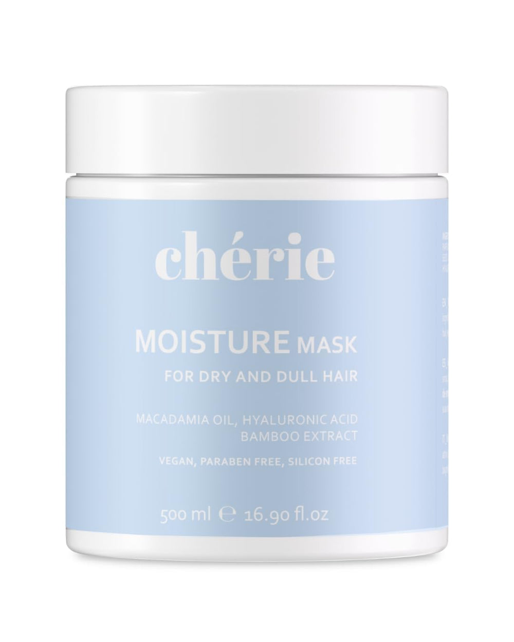 cherie Deep Conditioning Hair Mask bottle highlights hydrating macadamia oil for dry hair.