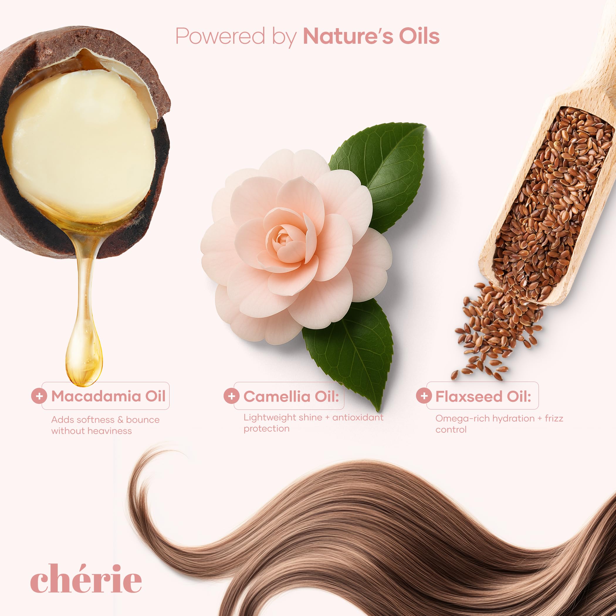 Cherie label close-up highlights silicone-free, lightweight conditioning.