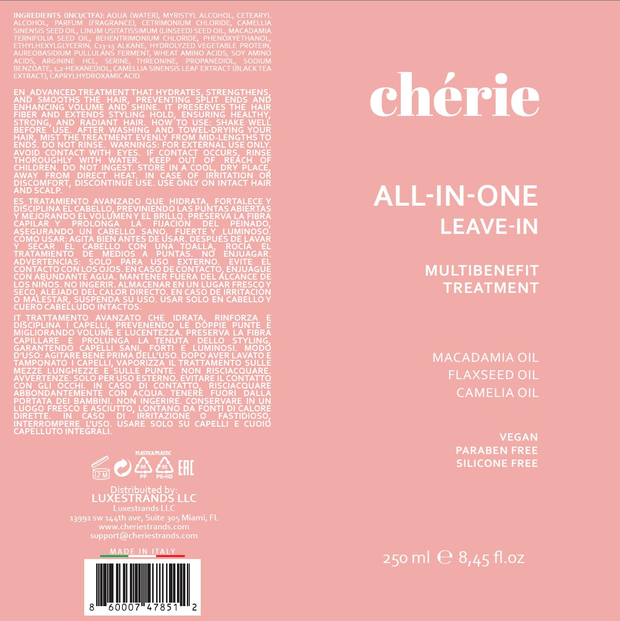 Cherie leaves hair with soft shine and lightweight feel.