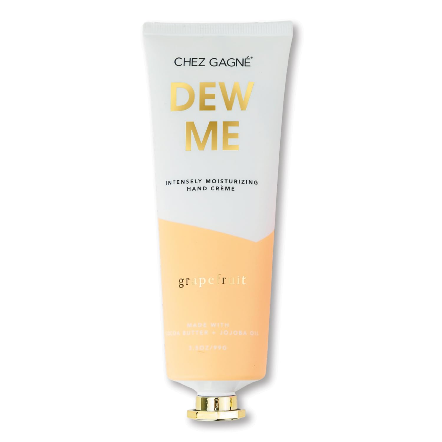 Chez Gagné Dew Me Hand Crème bottle with grapefruit scent delivering bright hydration.