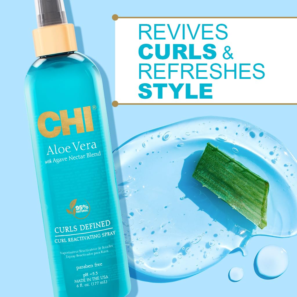 CHI Aloe Vera Curl Reactivating Spray on dry hair refreshes curls