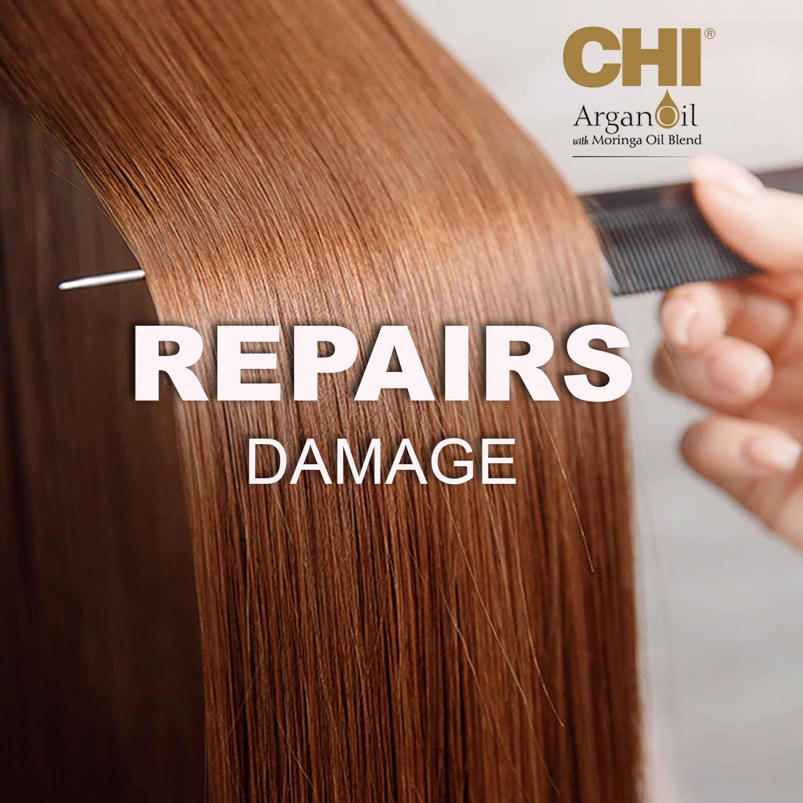 CHI Argan Oil Rejuvenating Masque hair after use with visible shine.