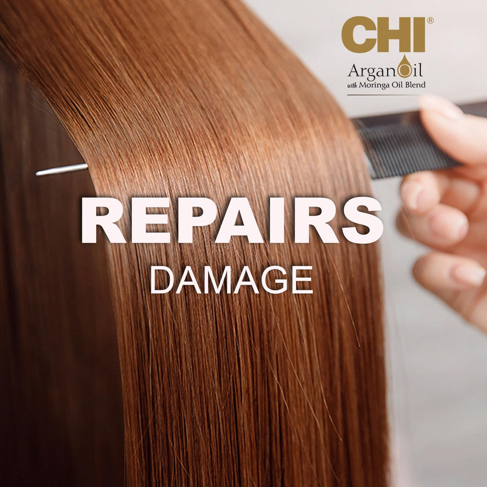 CHI Argan Oil Rejuvenating Masque hair after use with visible shine.