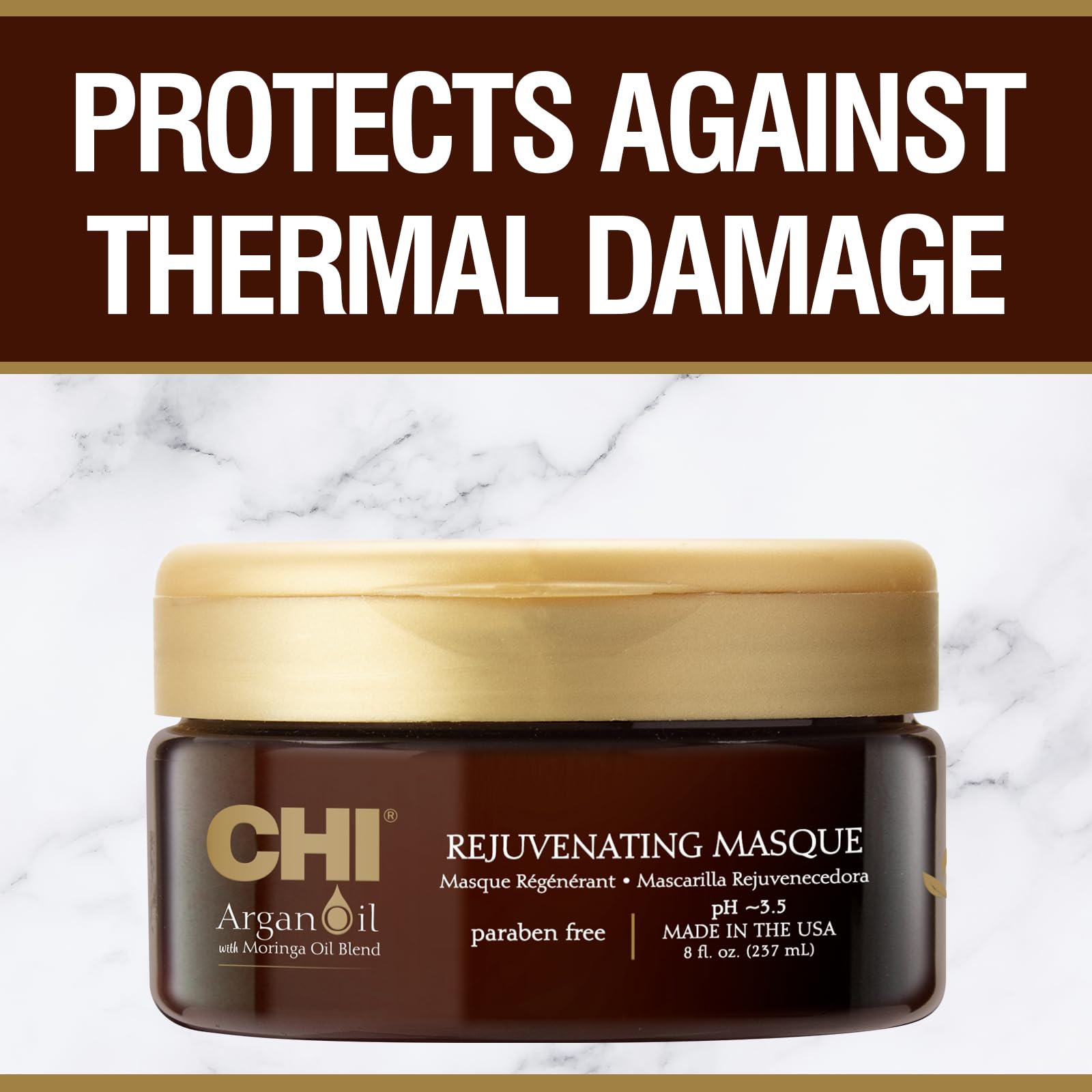 CHI Argan Oil Rejuvenating Masque jar close-up of nourishing oil blend.