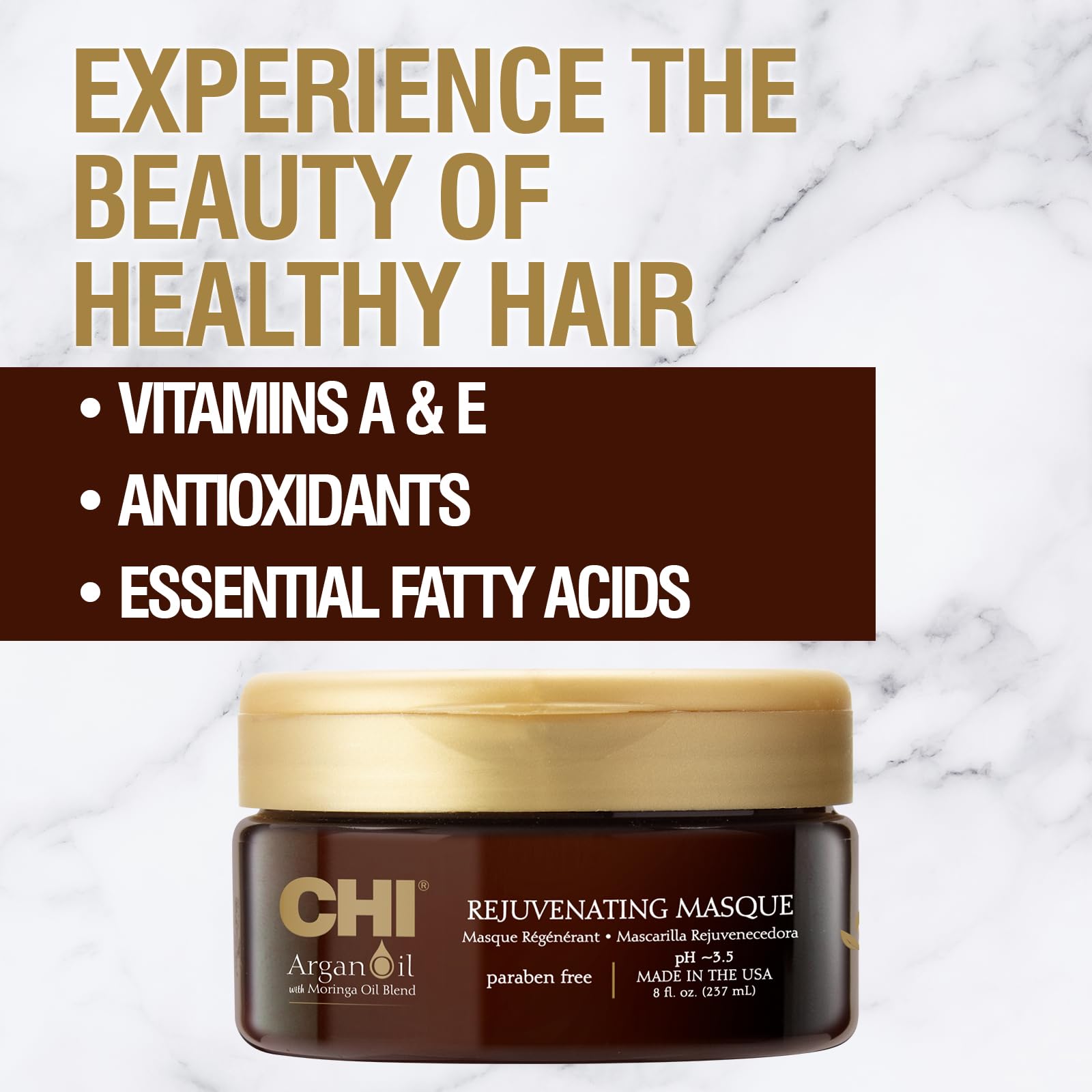 CHI Argan Oil Rejuvenating Masque pump bottle showing even application.
