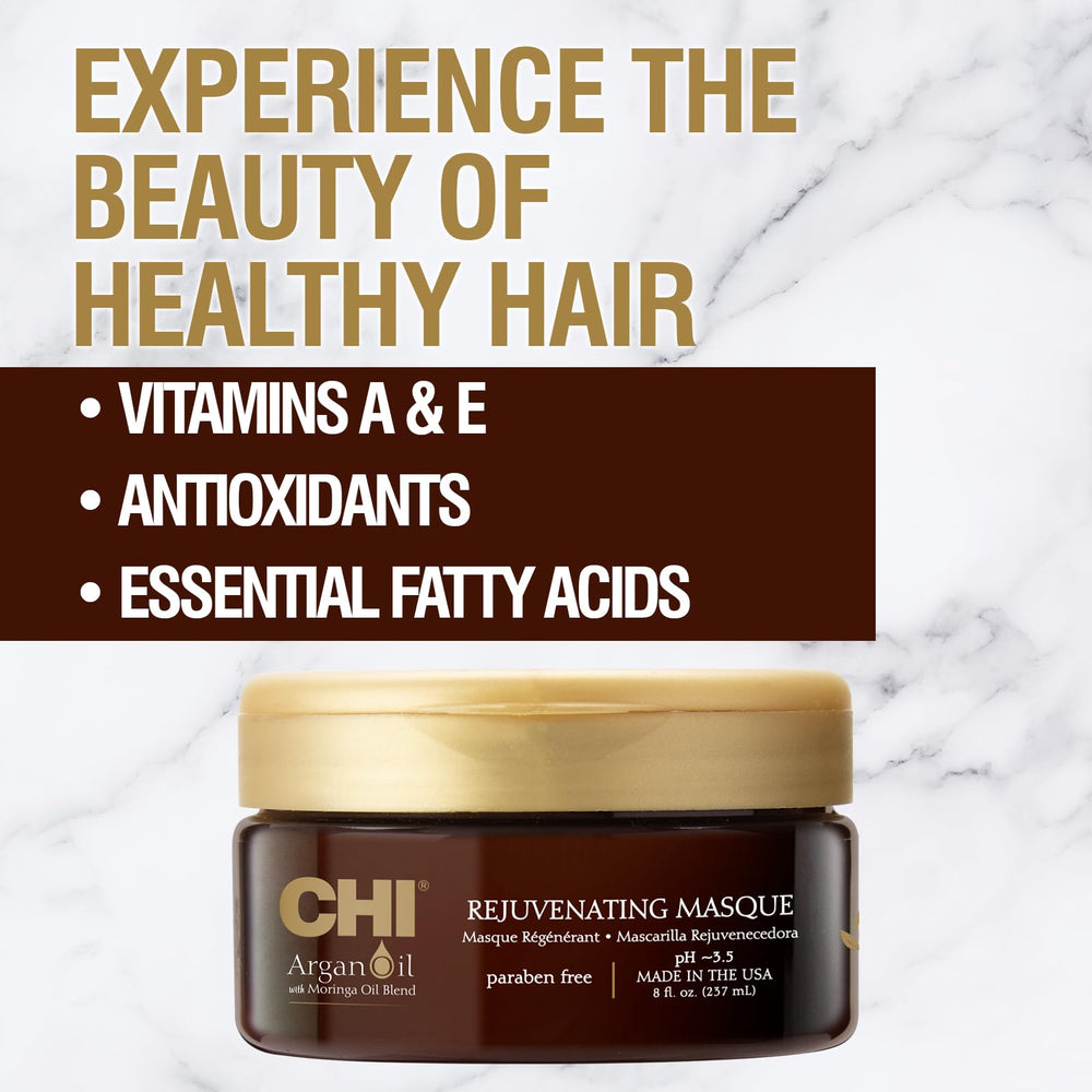 CHI Argan Oil Rejuvenating Masque pump bottle showing even application.