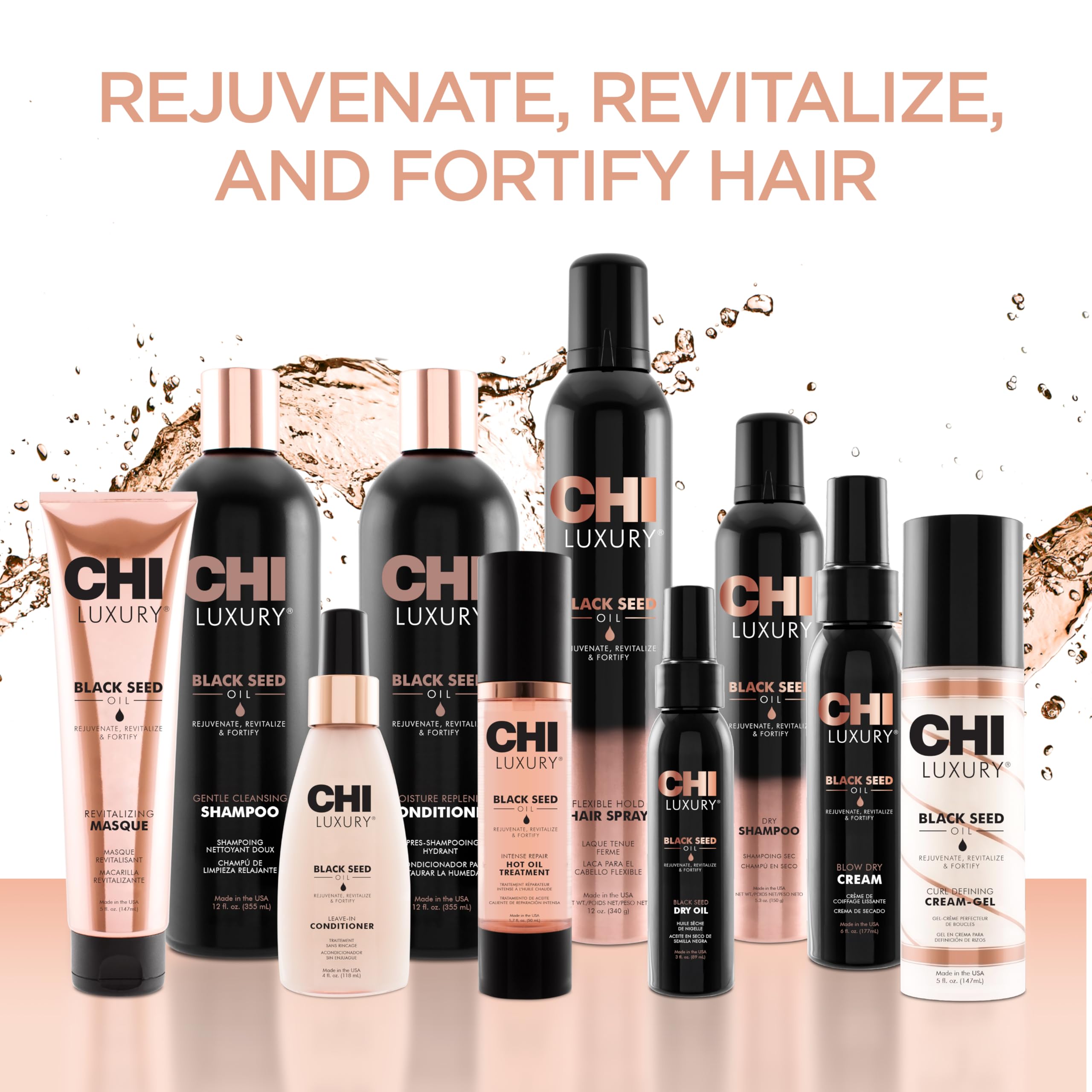 Counter display of CHI Black Seed Oil product evoking professional care