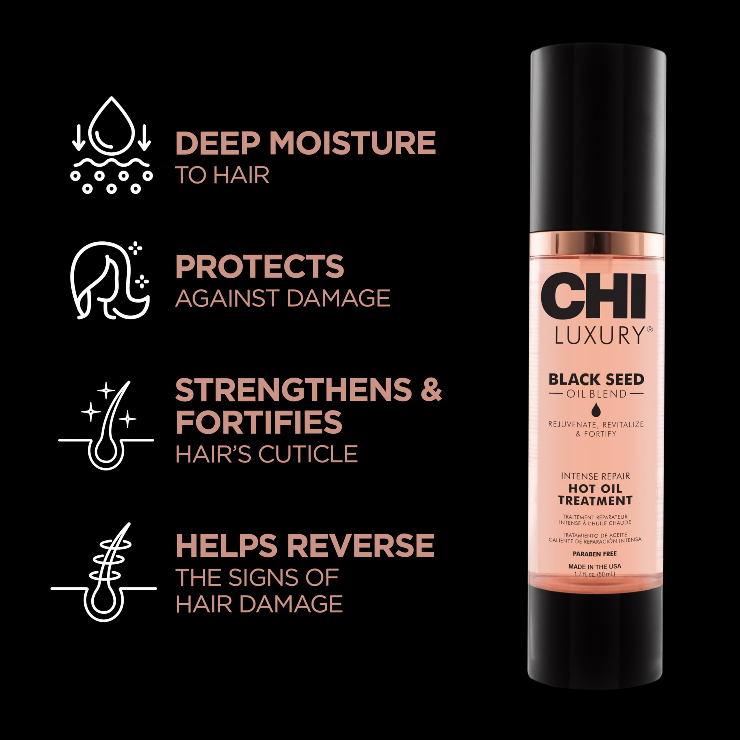 CHI Luxury Black Seed Oil pour demonstrates quick application and rich texture