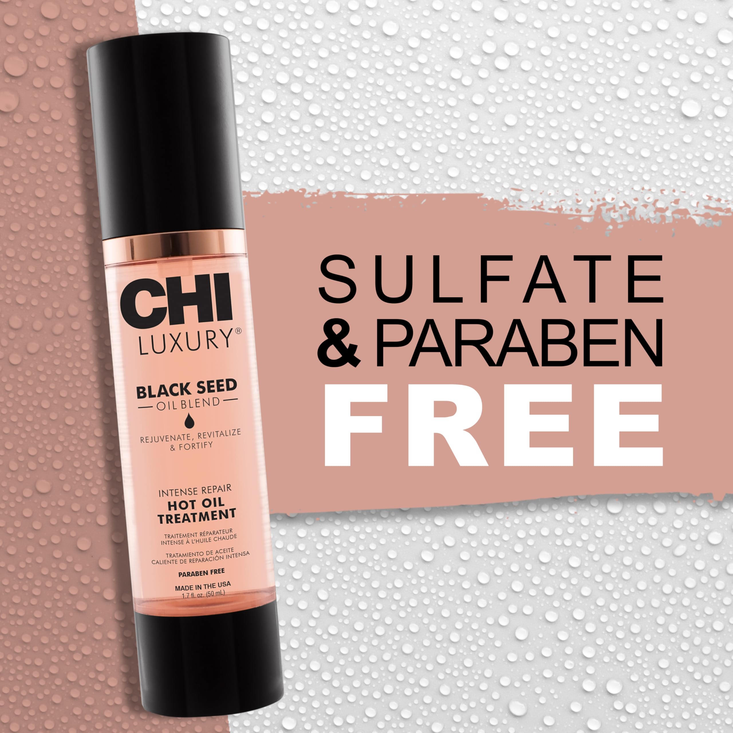 Packaging with shower cap and towel suggests at-home salon-like routine using CHI