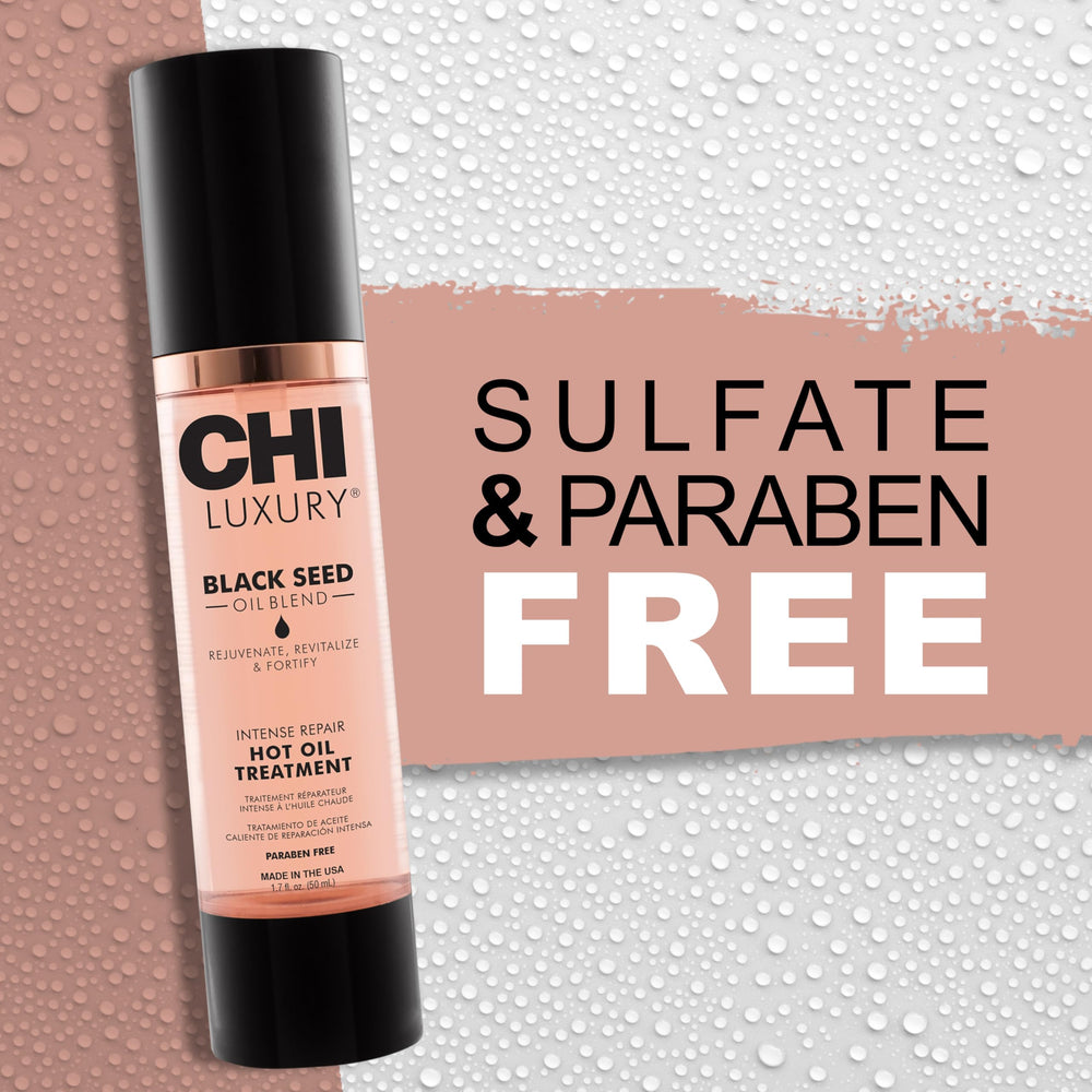 Packaging with shower cap and towel suggests at-home salon-like routine using CHI