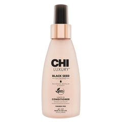 CHI Luxury Black Seed Oil Leave-In bottle detangles and hydrates for smooth styling.