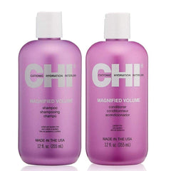 Chi Magnified Volume Duo bottle showing shampoo and conditioner for volume and shine