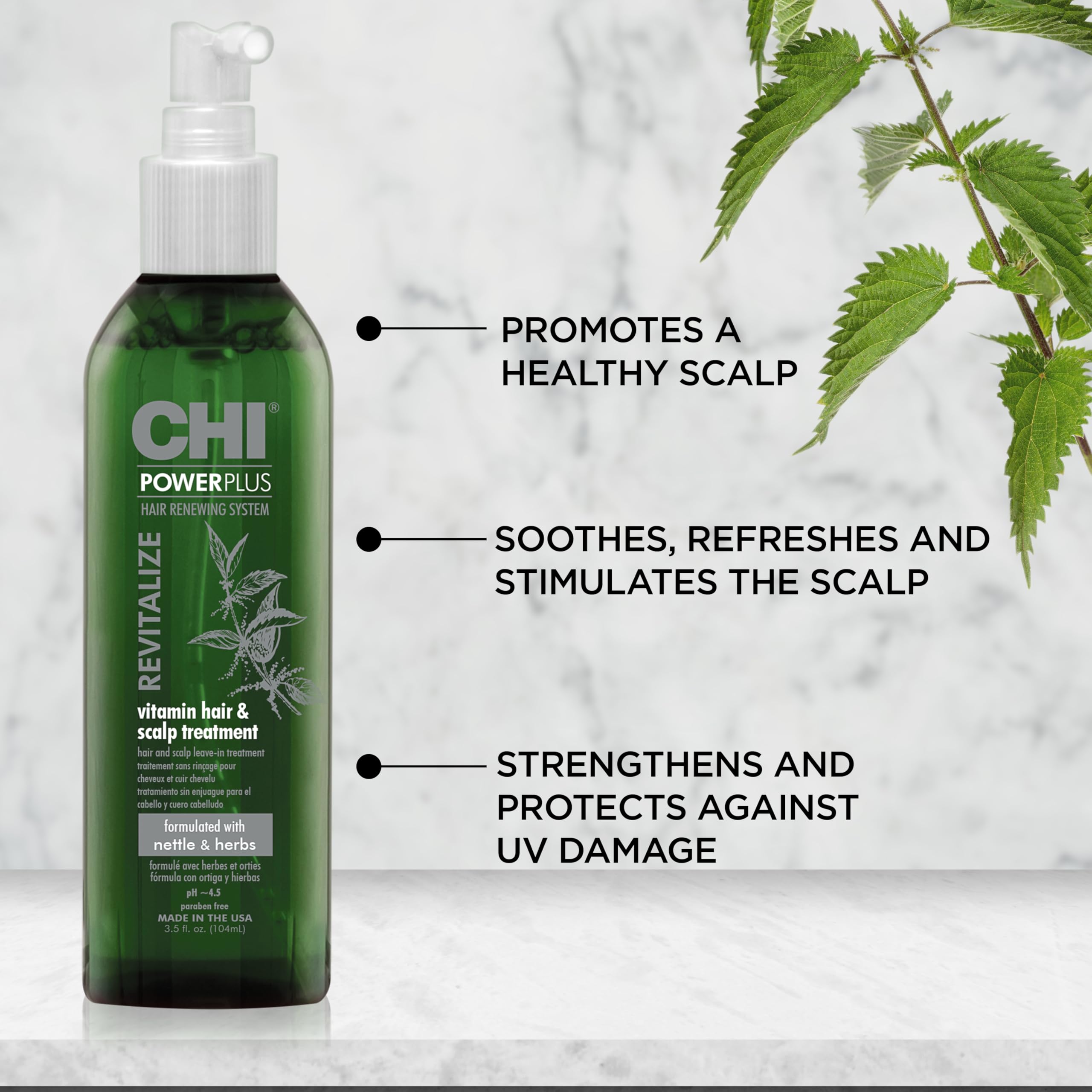 CHI PowerPlus nettle and red clover botanicals image; nourishment for scalp.