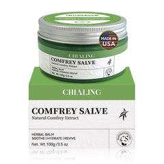Chialing Handmade Organics Comfrey Salve jar for daily skin care and gentle nourishment.
