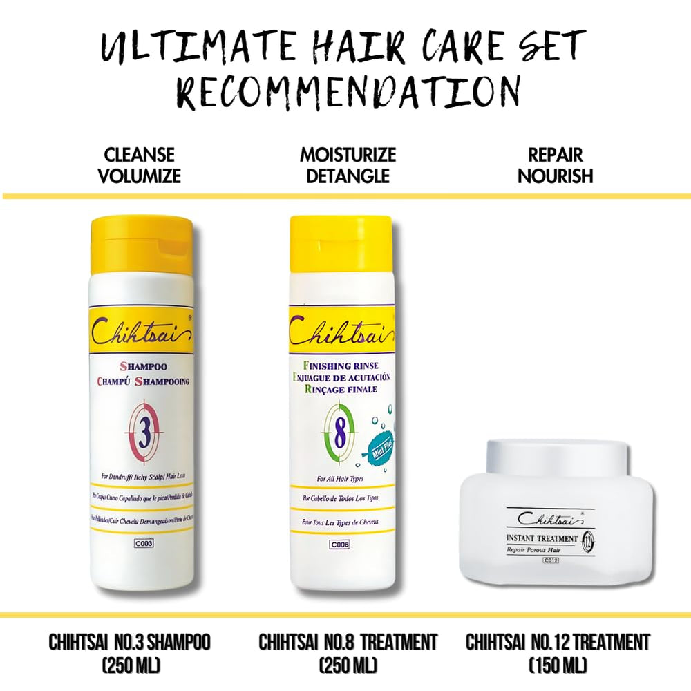Chihtsai No.3 shampoo after-use hair, reveals smoother strands after washing.