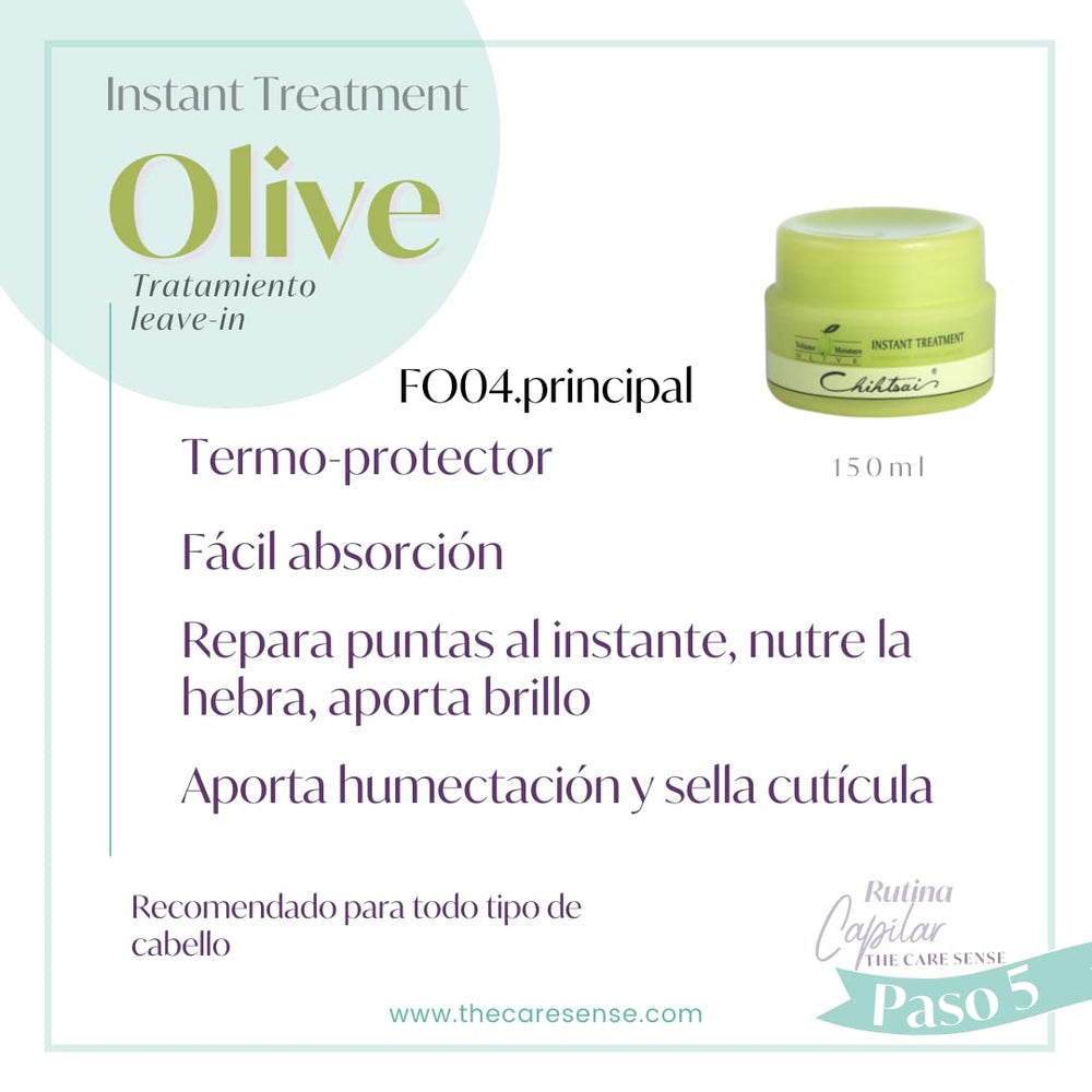 Chihtsai Olive Instant Treatment hair application demonstrates easy, leave-in usage.