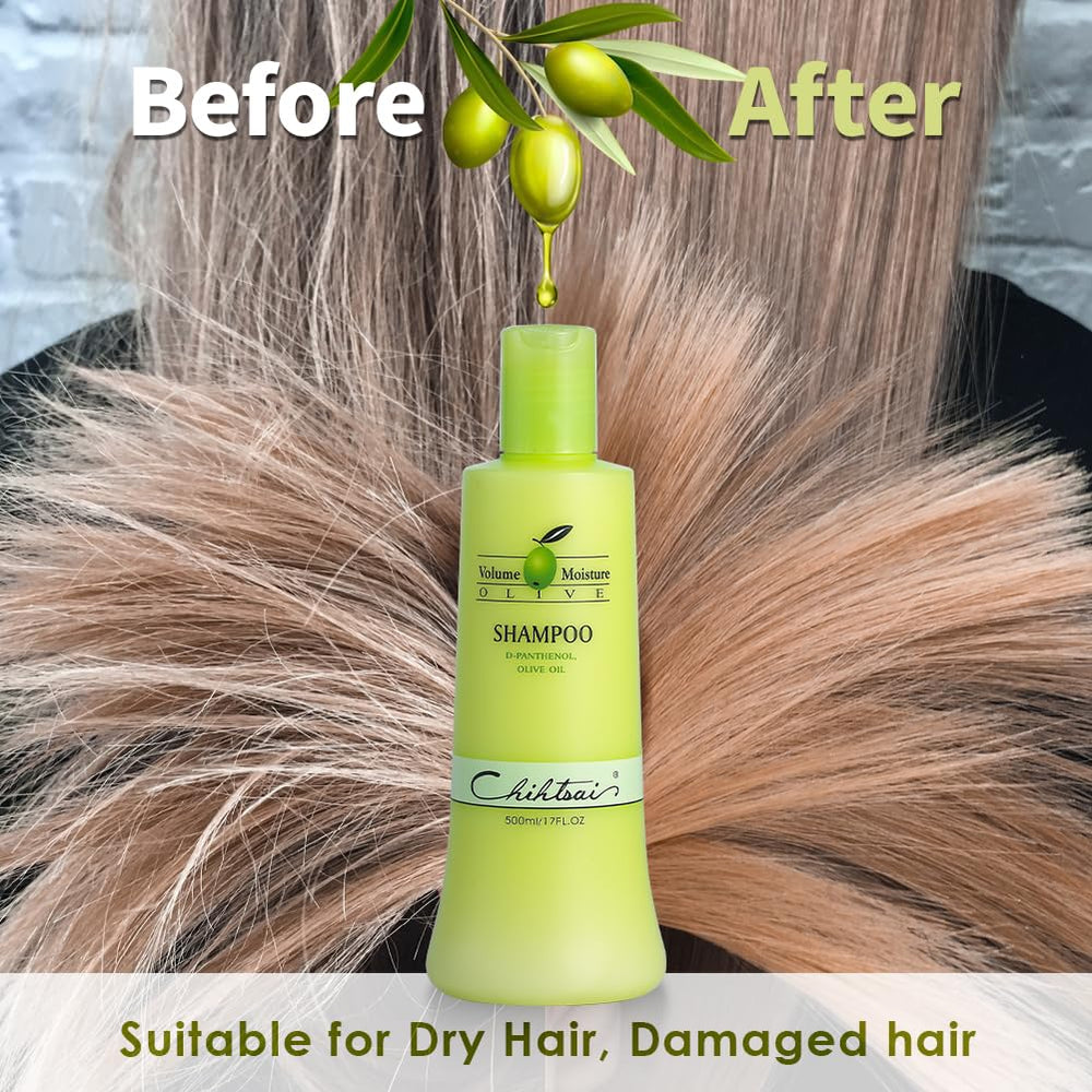 Chihtsai Volume Moisture Olive Shampoo on damp hair, ready to rinse.