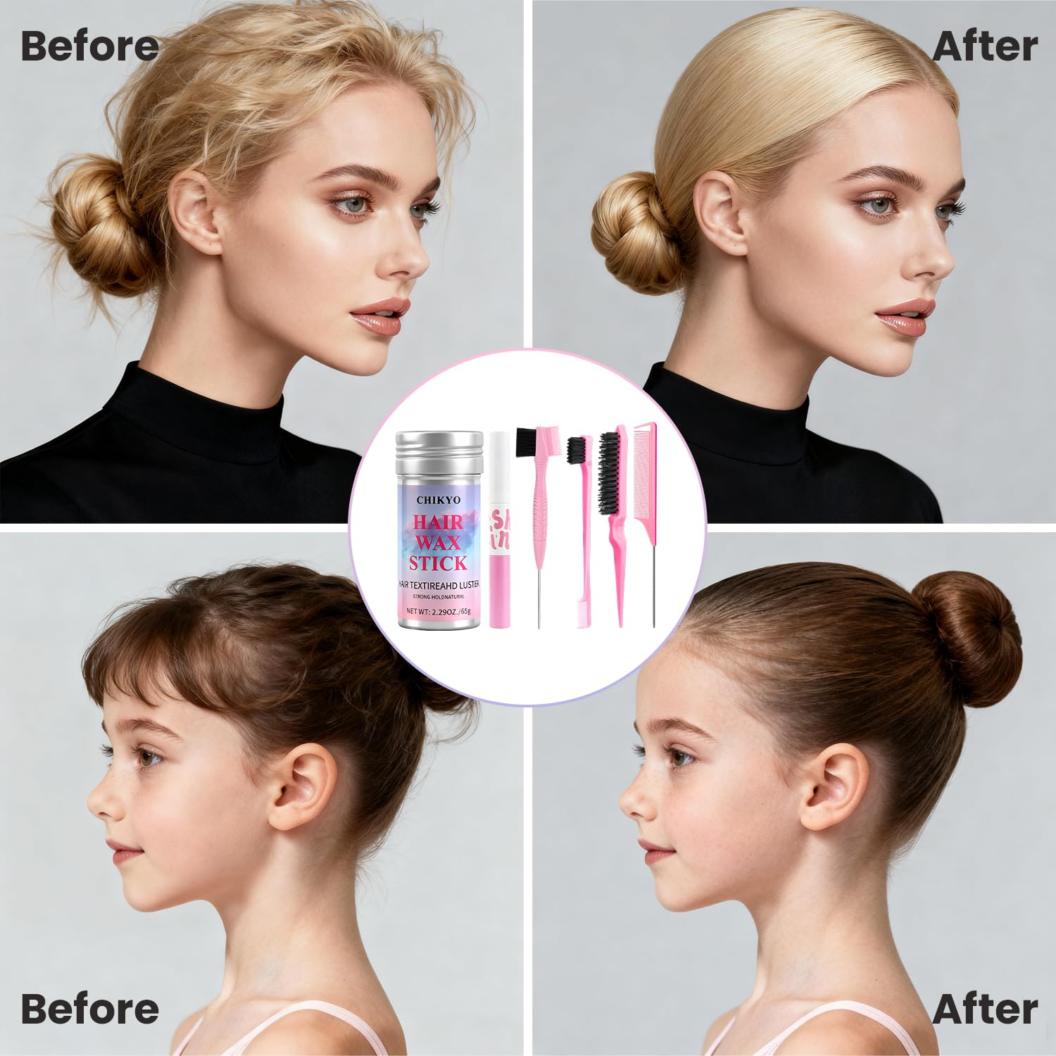 Chikyo Hair Finishing Stick shapes baby hairs along the hairline