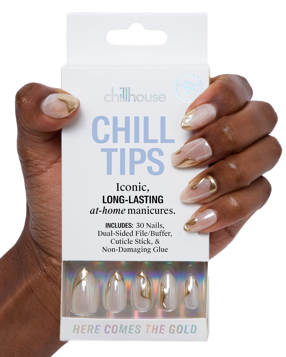 Chillhouse Here Comes The Gold Oval nails kit enabling customizable at-home manicures.