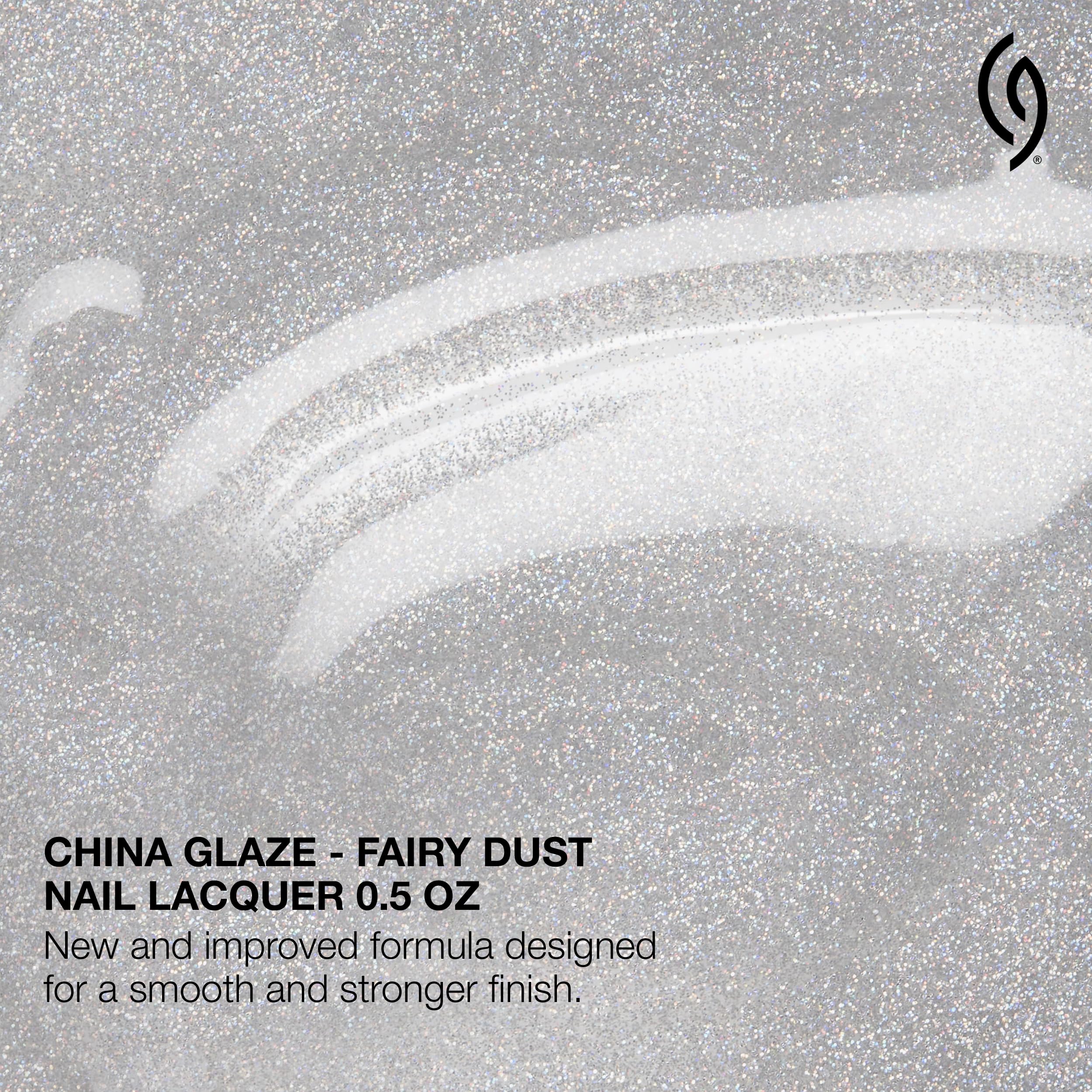 China Glaze Fairy Dust nail swatch demonstrates sheer coverage with radiant glitter.